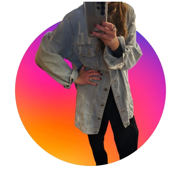 Loose longline Denim Jacket Distressed  NWOT Large - Picture 1 of 5